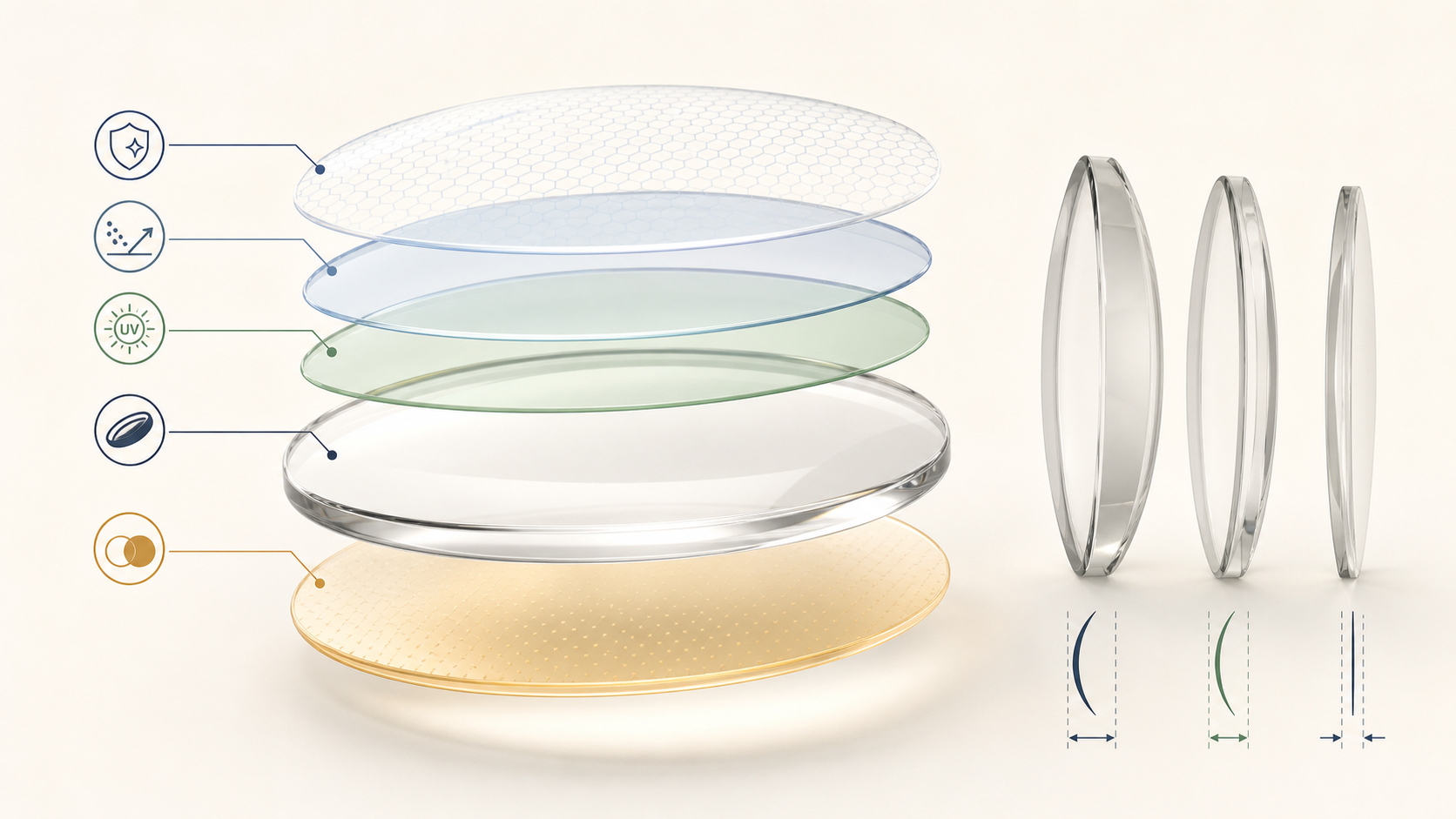 FramesDirect Prescription Lenses Review (2026): Materials, Coatings and Returns Original Lens InsiderS illustration of prescription lens layers and thickness options