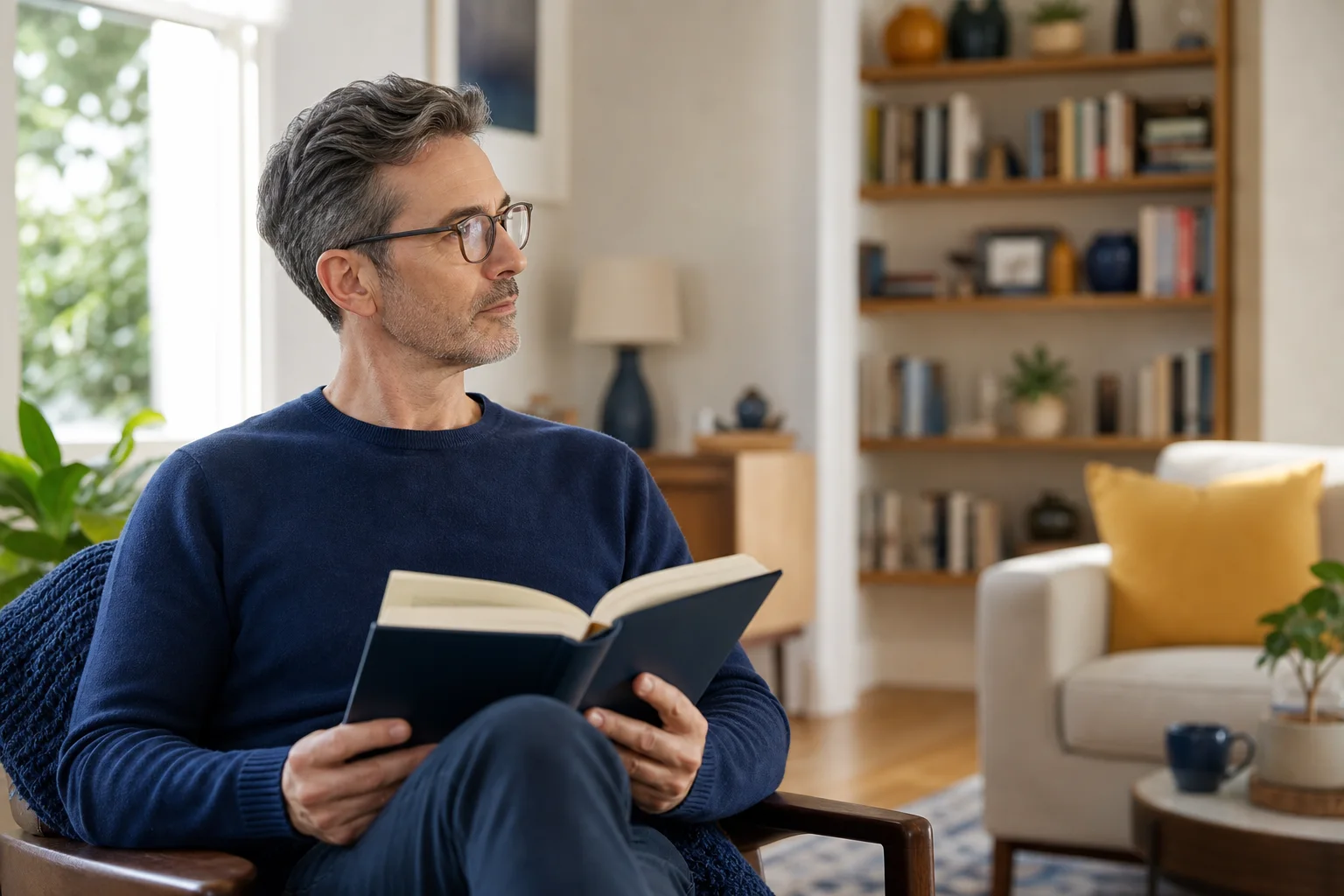 Progressive Lens Adaptation: What’s Normal vs. a Fitting Problem Adult wearing new glasses and shifting attention from a book to objects across a room